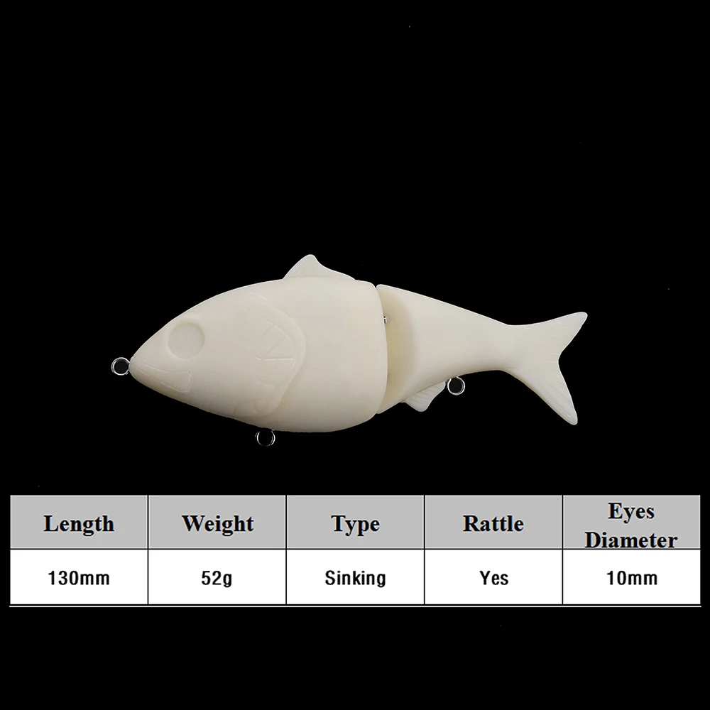 Chan'sHuang-Señuelos de Pesca artificiales en blanco, 3 piezas, 13CM, 52G, deslizadores, hundimiento sin pintar, 2 articulaciones, Swimbait - imagen 2