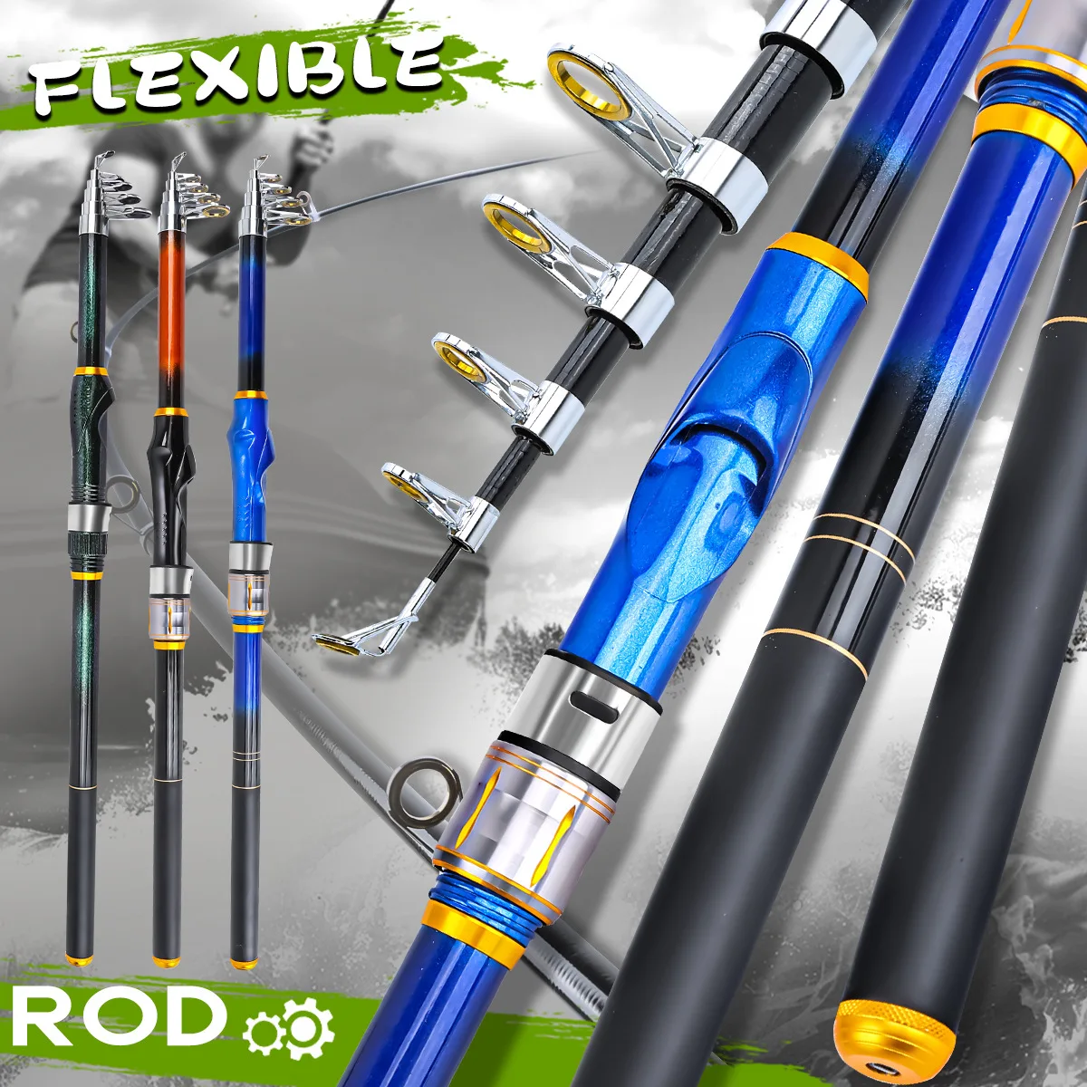 Caña de pescar de fibra de vidrio de 2,7 M, caña de pescar telescópica de roca, aparejos de pesca - imagen 5