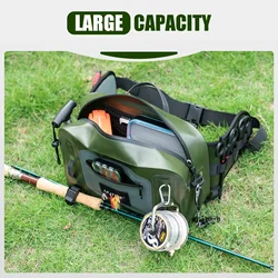 Goture 34*22*10,5 cm bolsa de pesca con mosca IPX8 impermeable multifuncional riñonera Luya bolsa de almacenamiento de aparejos soporte de caña cuerpo cruzado