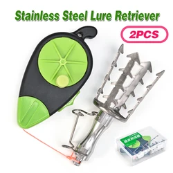 2 Piezas de Recuperador de Señuelos Esencial de Acero Inoxidable con Línea de PE de 30 m, Pinza para Cebos, Buscador de Señuelos Atascados, Herramienta de Pesca para Ahorrar Cebos