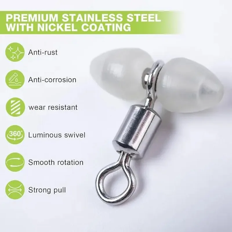 Goture 30/45PCS Barril de rodamiento de bolas giratorio de pesca luminoso 360 °   Giratorios para conectores a prueba de corrosión de agua salada/agua dulce - imagen 5