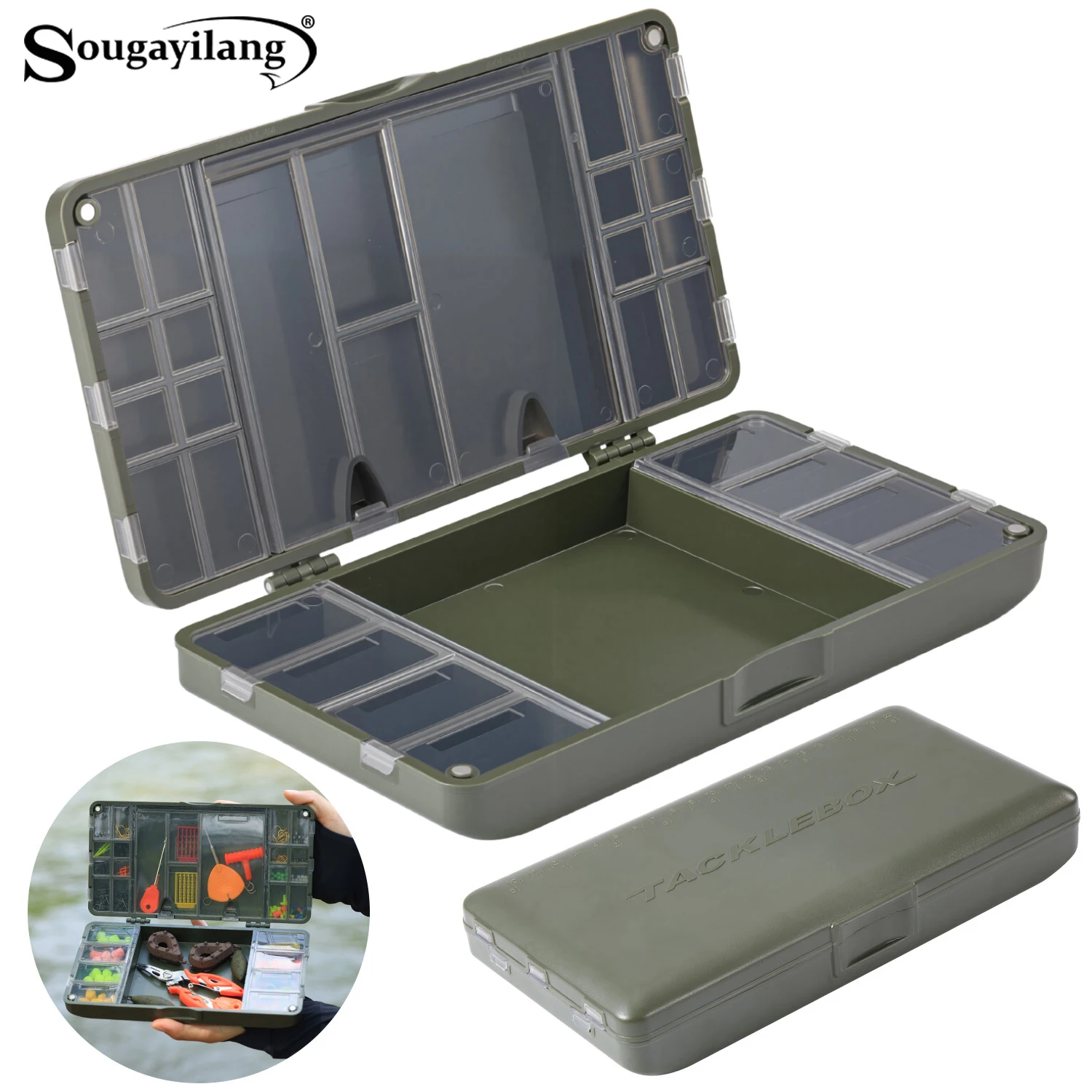 Sougayilang Caja ABS anticaída – Organizador de pesca con tapa