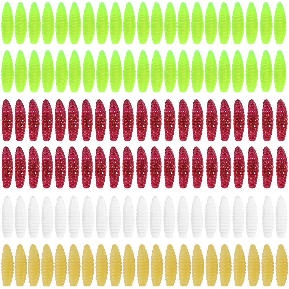 Señuelos de gusanos para pesca de lubina, 40/80/200 Uds., cebos de gusanos falsos de silicona suave, señuelos de pesca de gusanos de pan para pesca de trucha y tipo tipo de pez