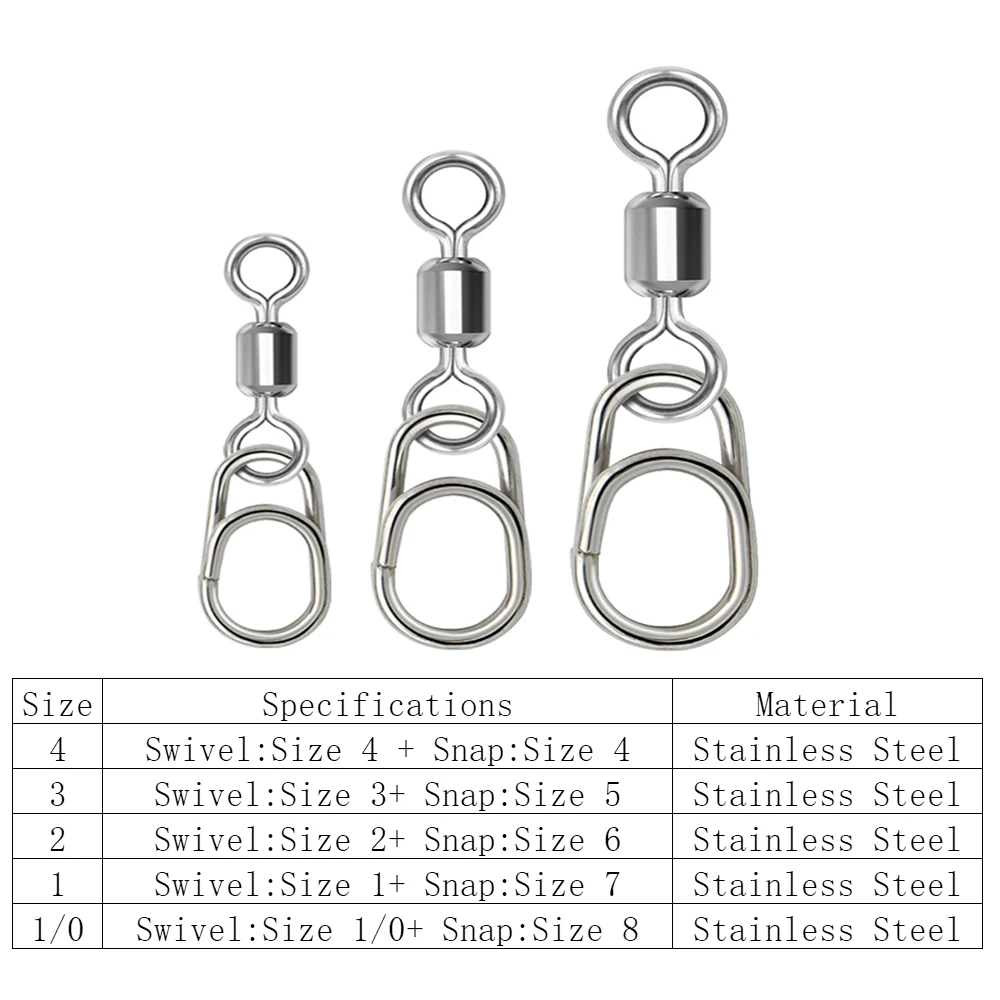 50 Uds. Conectores terminales de aparejos de Pesca de agua salada, todos los giratorios de doble rodamiento de acero inoxidable, Pin ovalado, accesorios de Pesca - imagen 3
