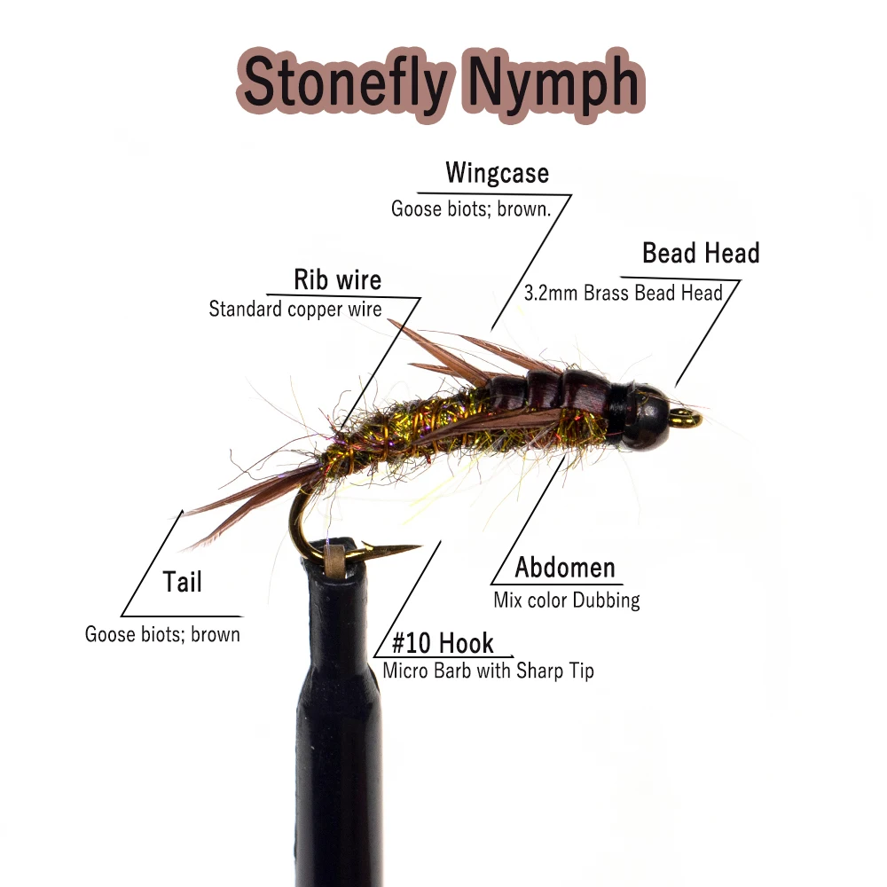 Wifreo-SEÑUELOS DE pesca con mosca, 6 piezas, ninfa, cabeza de cuentas de latón, piedras para trucha, trucha, señuelo de insectos realista - imagen 4
