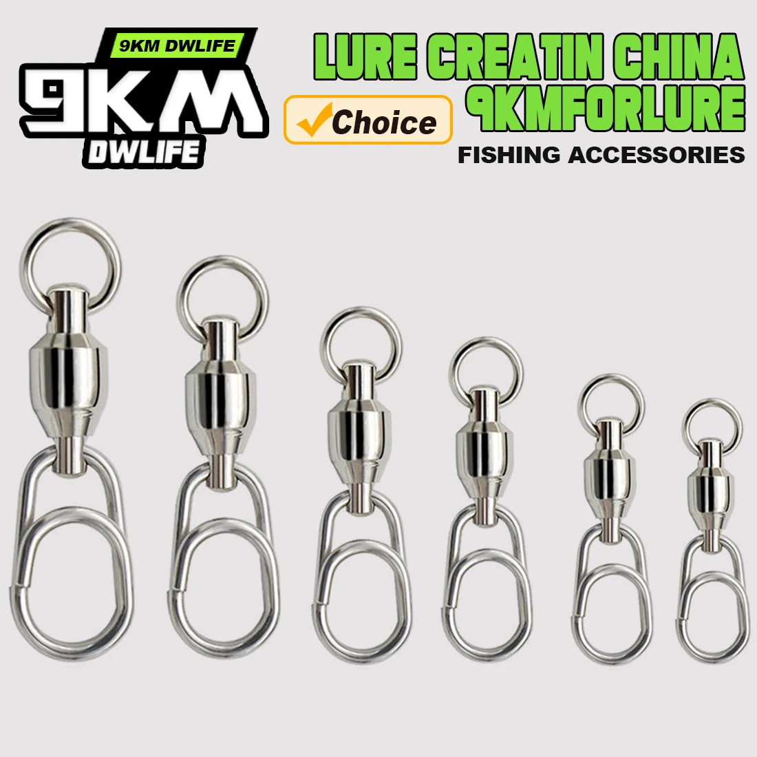 Conector giratorio de pesca de 9KM, 10 Uds., giratorios de pesca de acero inoxidable, rodamiento de bolas, Clip rápido, aparejos de pesca