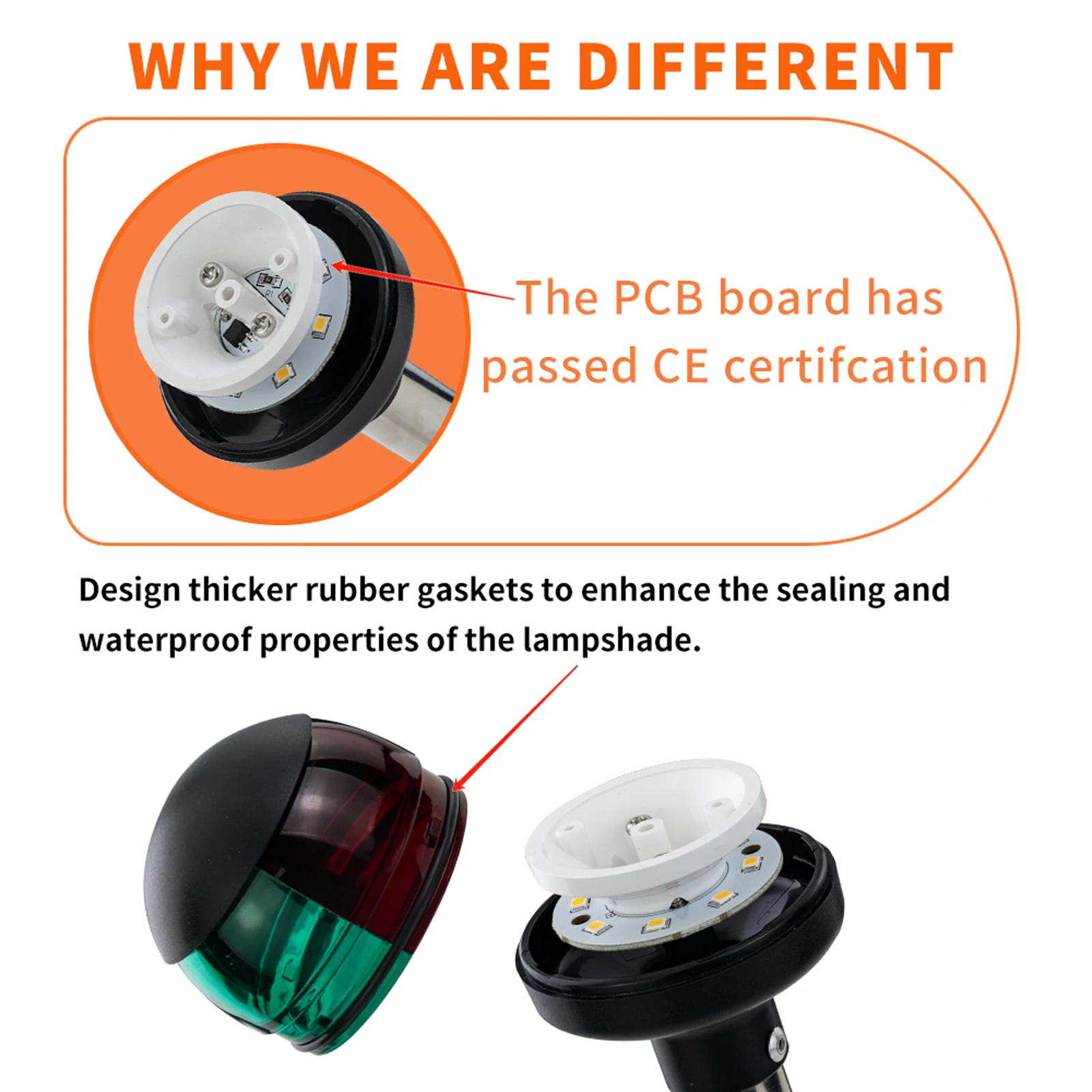 Luz de proa, luces de navegación para barcos, LED rojo y verde, poste de luz extraíble, Base de montaje enchufable de 2 pines, DC12V 12 pulgadas - imagen 5