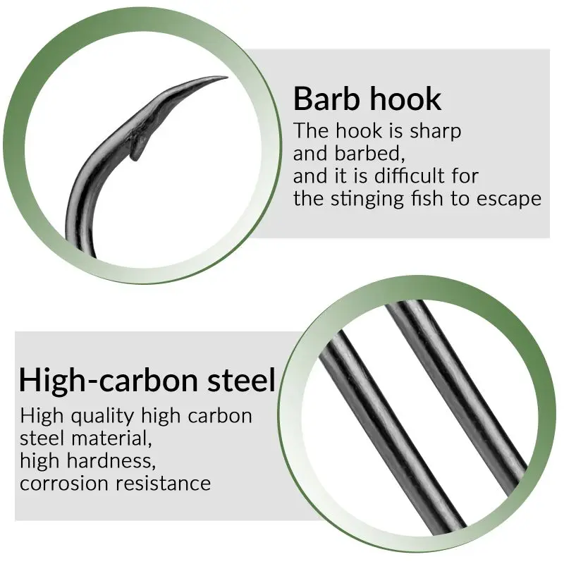 Juego de anzuelos circulares de pesca, 100 Uds., para señuelo suave, anzuelo de púas de acero rico en carbono # 12- # Anzuelo individual de 3 ojos grandes para pesca de carpa - imagen 4