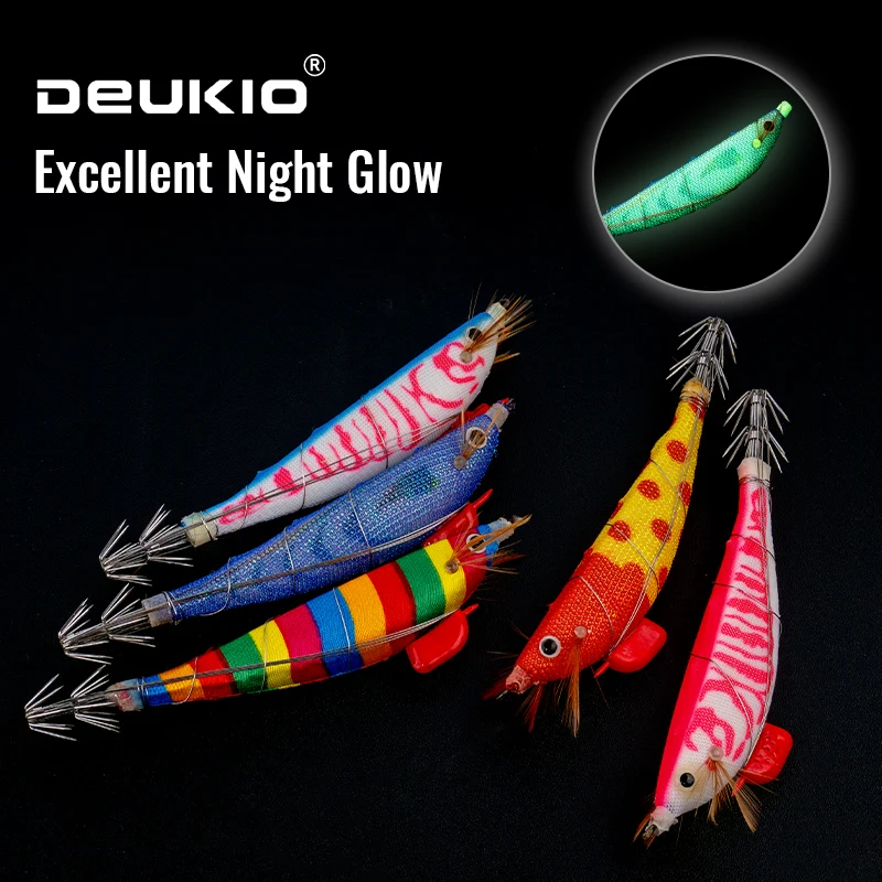 5 uds anzuelo luminoso de calamar juego de camarones de madera señuelos de pesca de sepia de aguas profundas cebos duros de pesca de agua salada - imagen 3