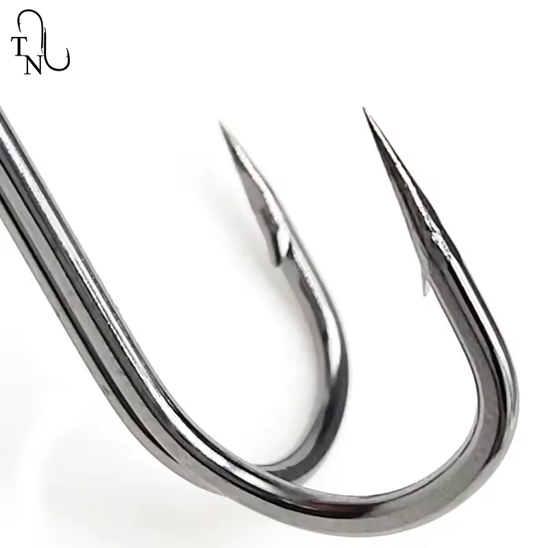 Anzuelo de pesca doble de caña larga curvada redonda TN14, 10 piezas, 9883, acero al carbono, níquel negro, para señuelo de rana - imagen 2