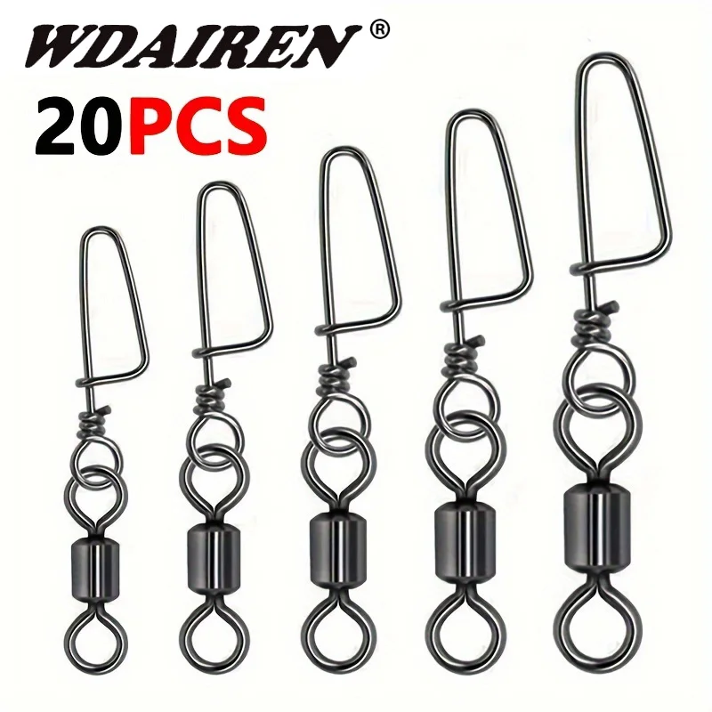 Pasadores de seguridad giratorios de acero inoxidable, conector de estilo americano, anillo de ocho caracteres, subcebo de pesca, accesorios de hebilla rápida, 20 piezas