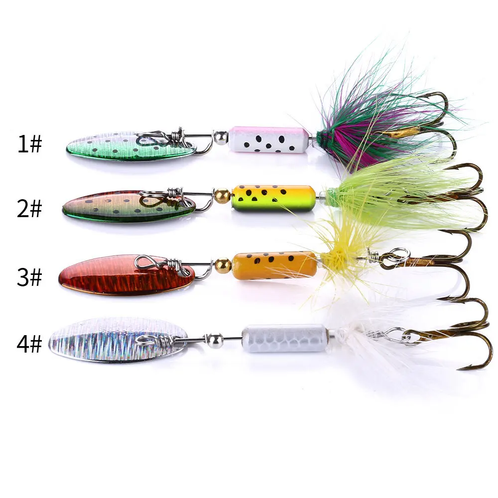 1 Uds cebo giratorio de Metal 65mm 3,5g cuchara Pike Spinner señuelos con anzuelos triples de plumas equipo de pesca - imagen 5