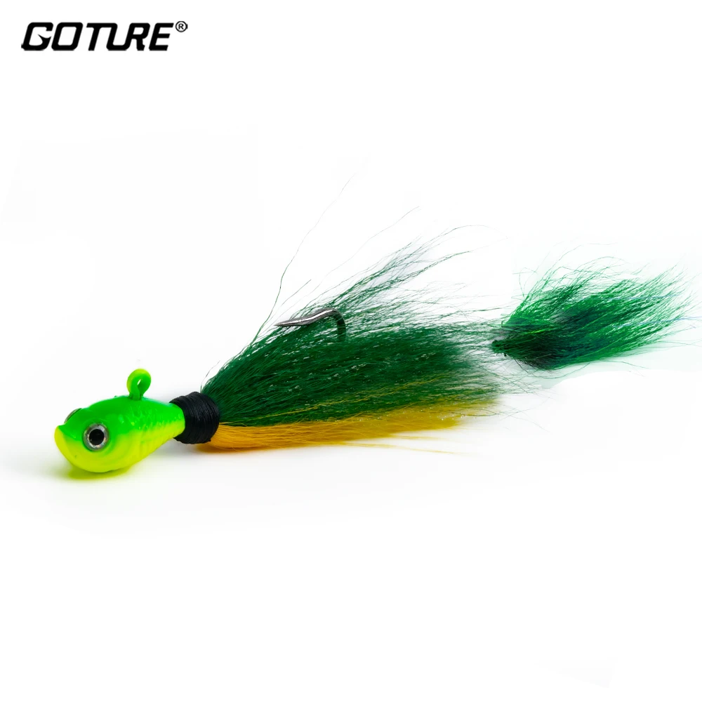 Señuelo de pesca Goture 7g-56g Bucktail Jig Head con anzuelo para lubina trucha Walleye accesorios de aparejos de pesca señuelo de pesca de atún marino