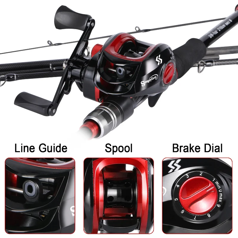 Combo de pesca de fundición Sougayilang, caña de fibra de carbono ultraligera de 1,8 m y 2,1 m y arrastre máximo de 11LB, relación de engranaje 7,2: 1, carrete de pesca - imagen 4