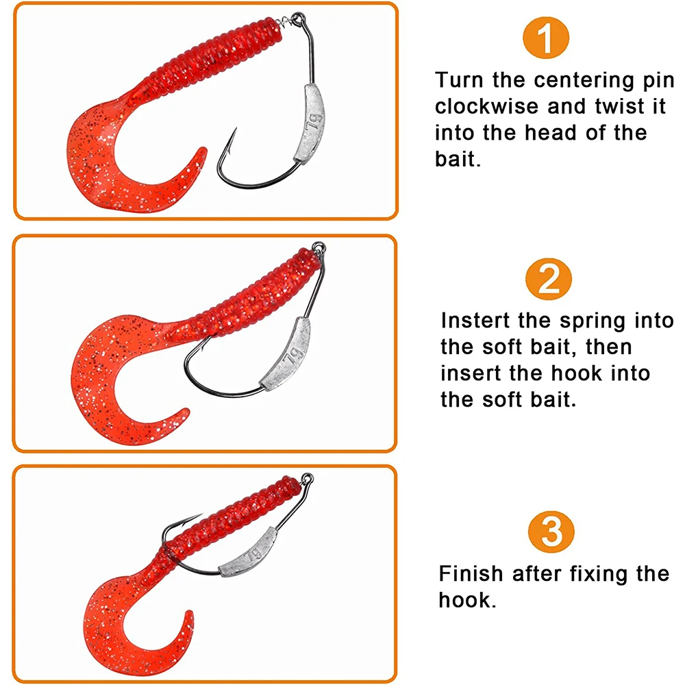 Ganchos de Swimbait ponderados, anzuelos de gusano con cabeza de anzuelo de plomo con manivela de bloqueo giratorio, anzuelo de aparejo Texas para pesca de lubina de espacio ancho, 5 uds. - imagen 5