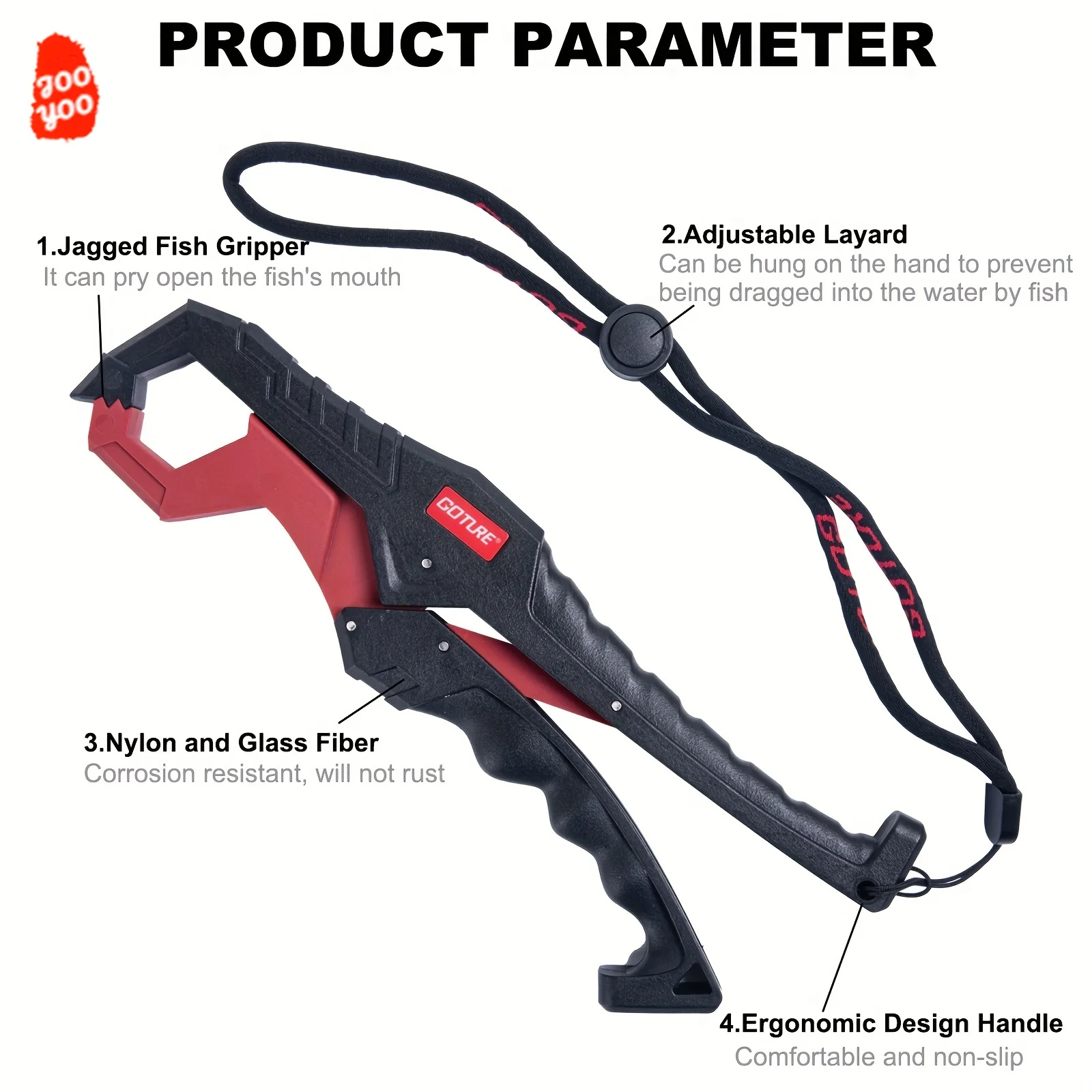 JOOYOO-pinza flotante de nailon para peces, herramienta de agarre portátil con cordón para agua dulce y salada, 24cm, 1 unidad - imagen 4