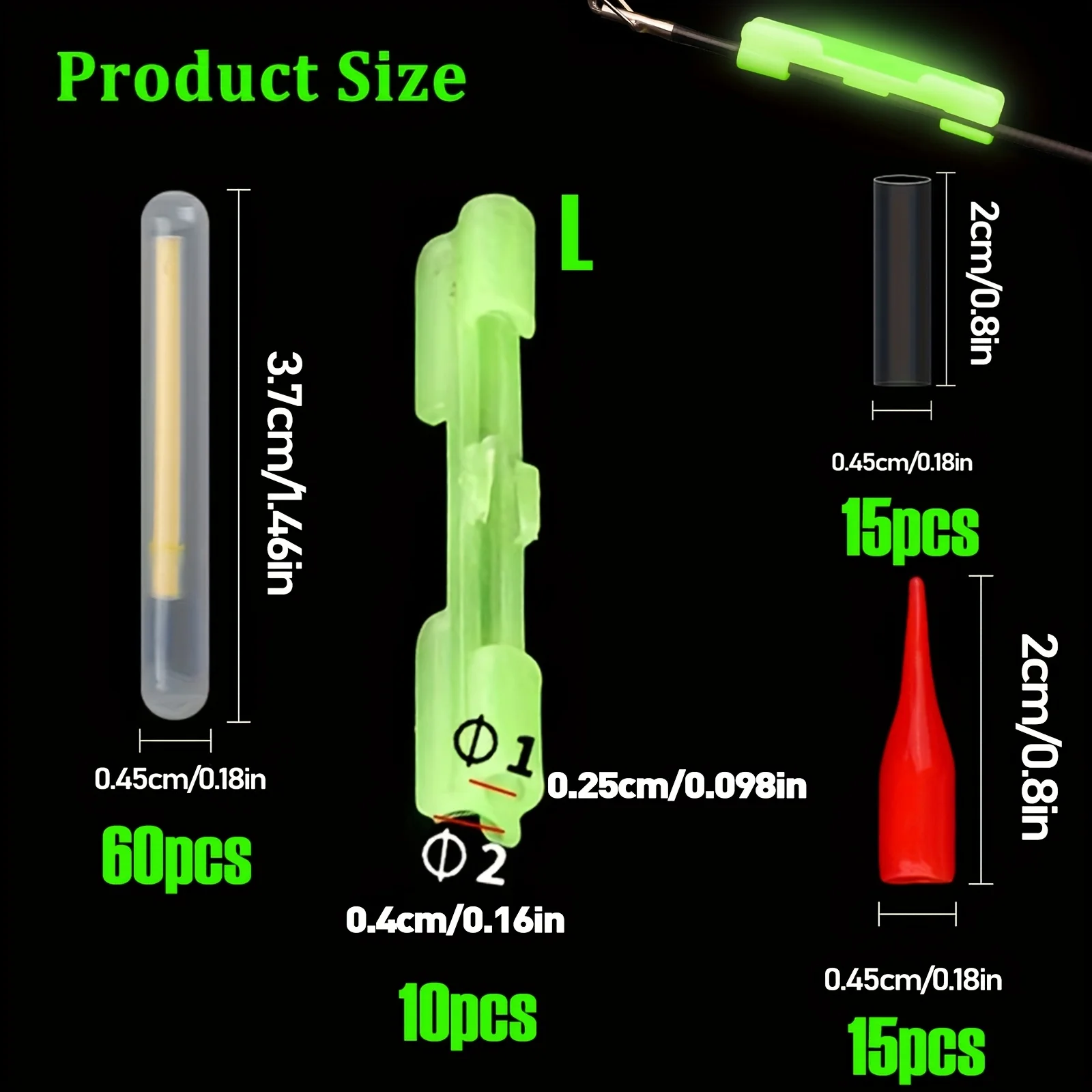 Juego de barras luminosas de pesca de 100 Uds., luces de punta de caña, flotador de pesca nocturna, indicadores de barras luminosas para accesorios de pesca nocturna - imagen 3