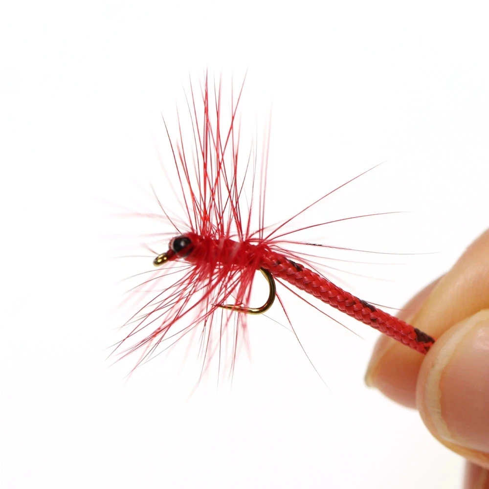 Wifreo-señuelo de pesca para trucha, Mosca de dragón rojo y negro, 6 piezas, #12 - imagen 4