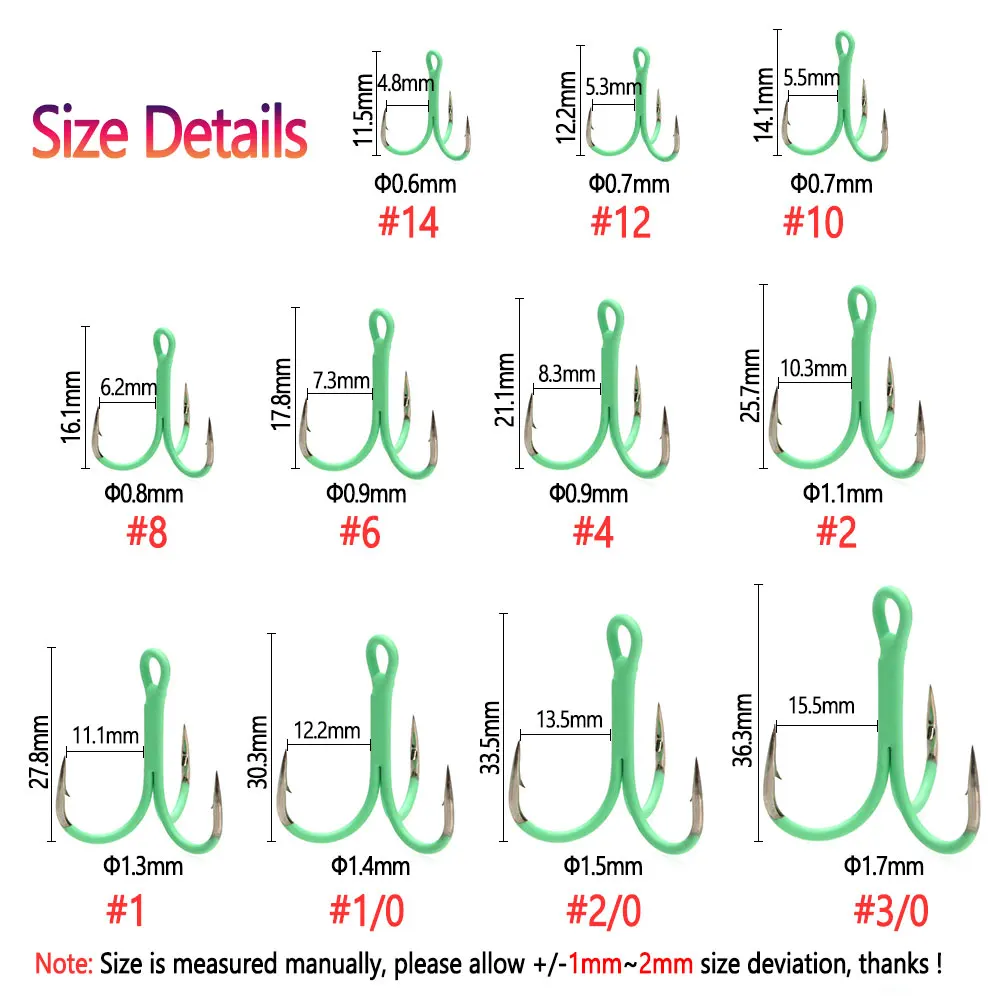 Bimoo, 5 uds., anzuelos triples de acero rico en carbono, anzuelo triple fluorescente/luminoso, Señuelos de Pesca de agua dulce y salada, cebo de pesca - imagen 4