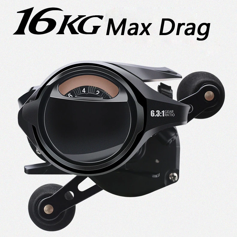 Carrete de fibra de carbono de alta velocidad para Baitcasting, carrete de Metel conservante corporal con mango doble individual, arrastre máximo de 16KG - imagen 4