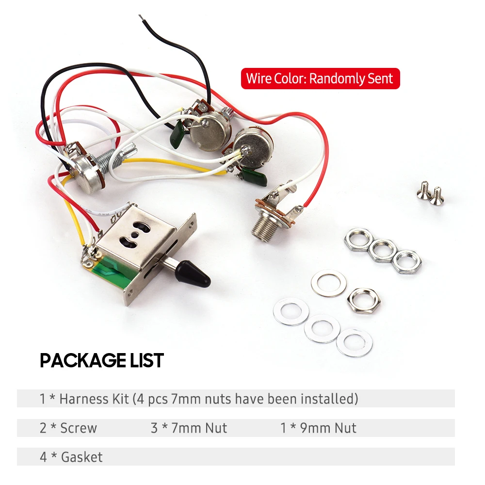 Kit de arnés de cableado de guitarra eléctrica, reemplazo con 1 volumen, 2 tonos, 1 conector, 500K, interruptor de palanca de 5 vías para guitarra Stratocaster - imagen 5