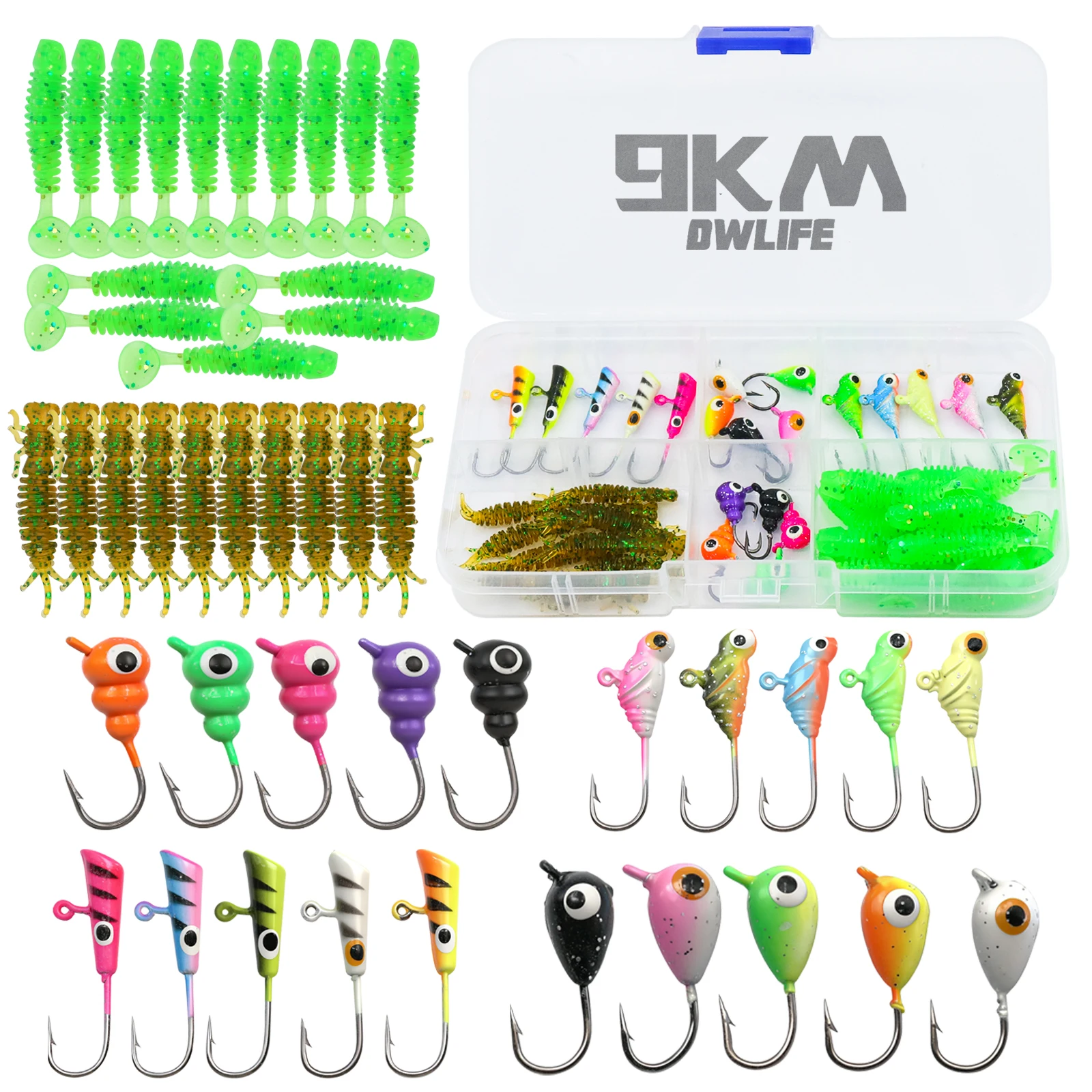 Kit de plantillas y señuelos de pesca en hielo de 9KM, anzuelo con cabezales para Panfish, tipo de pez, trucha, Walleye, juego de equipo de pesca en hielo con cebos blandos - imagen 2