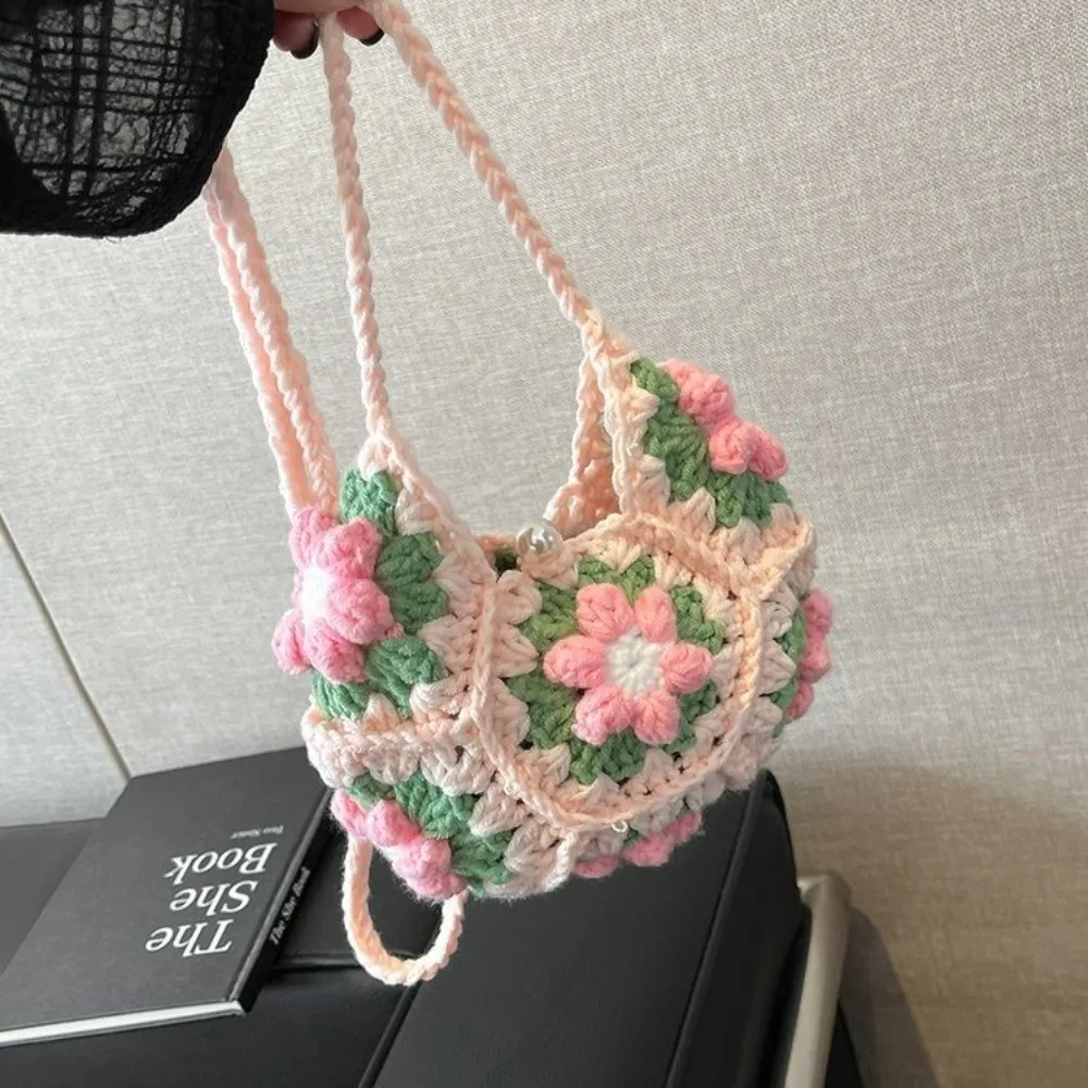Bolso Bandolera Ganchillo Patrón Floral – Hecho a Mano Pequeño Monedero - imagen 3