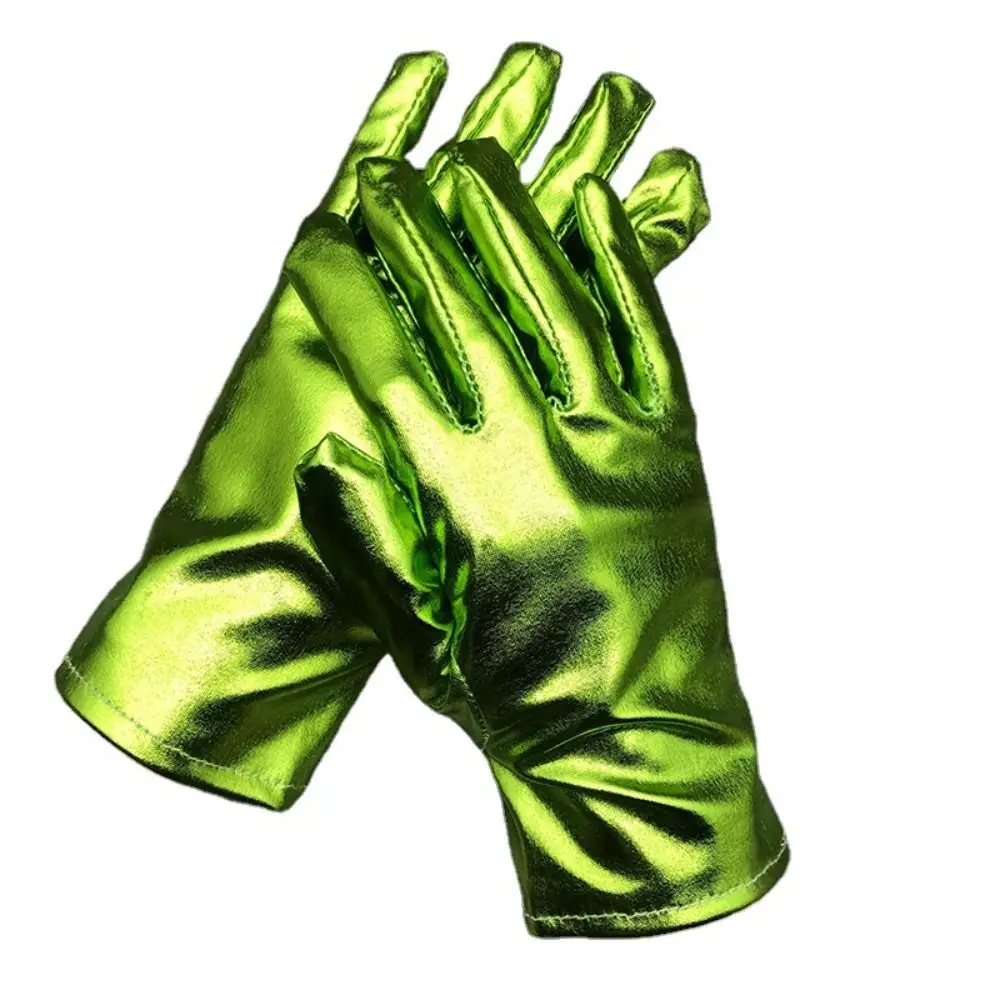 Etiqueta brillante guantes de cuero para mujer Cosplay gótico Punk guantes de conducción estilo fino actuaciones en escenario mitones Clubwear