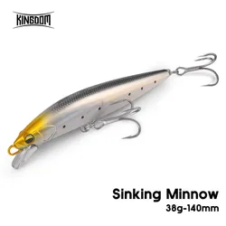 Kingdom-señuelo de pesca de pececillo pesado, 140mm, 38g, Wobblers duros rodante que se hunden, cebo duro Artificial para pesca de Lucio y lubina de agua salada