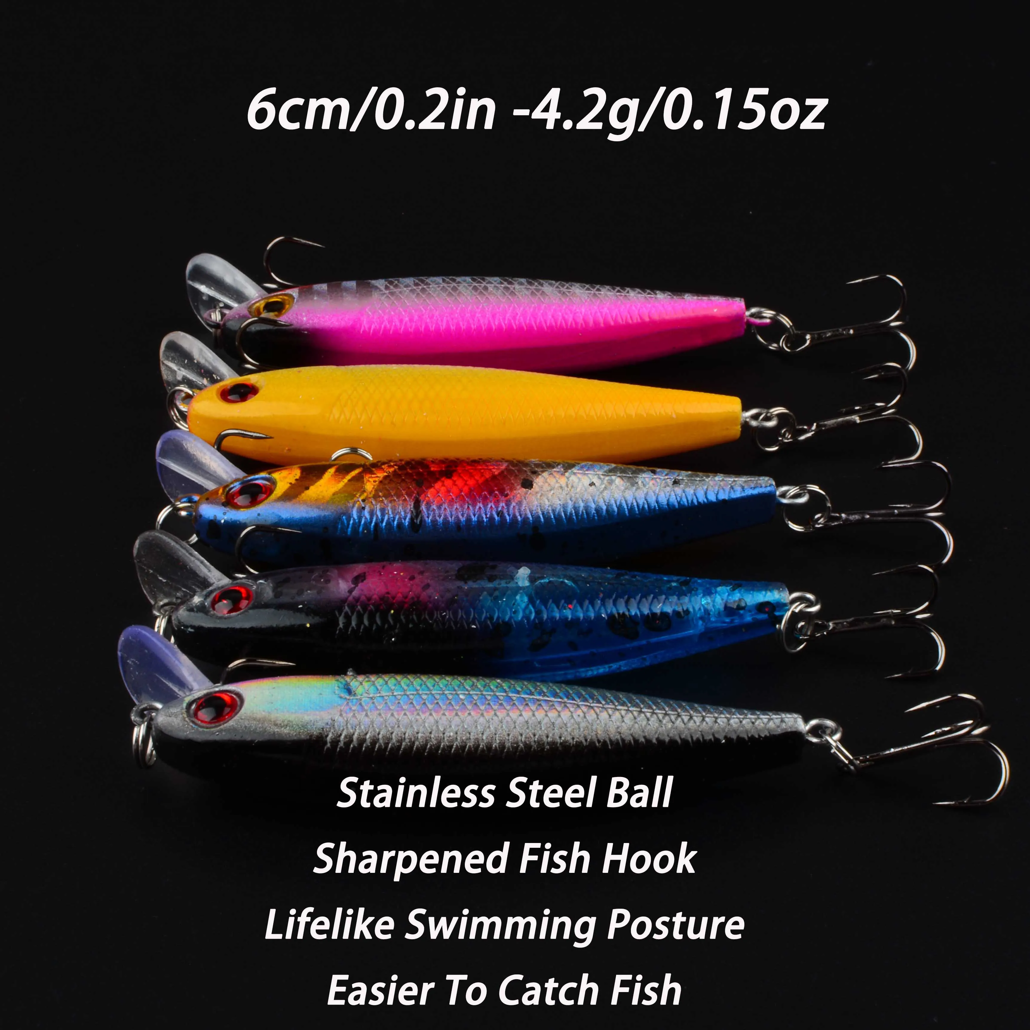 Señuelo de Pesca Minnow, Crankbait, cebo duro de plástico artificial, Wobblers de lubina, aparejos de Pesca de carpa, 5 uds. - imagen 2