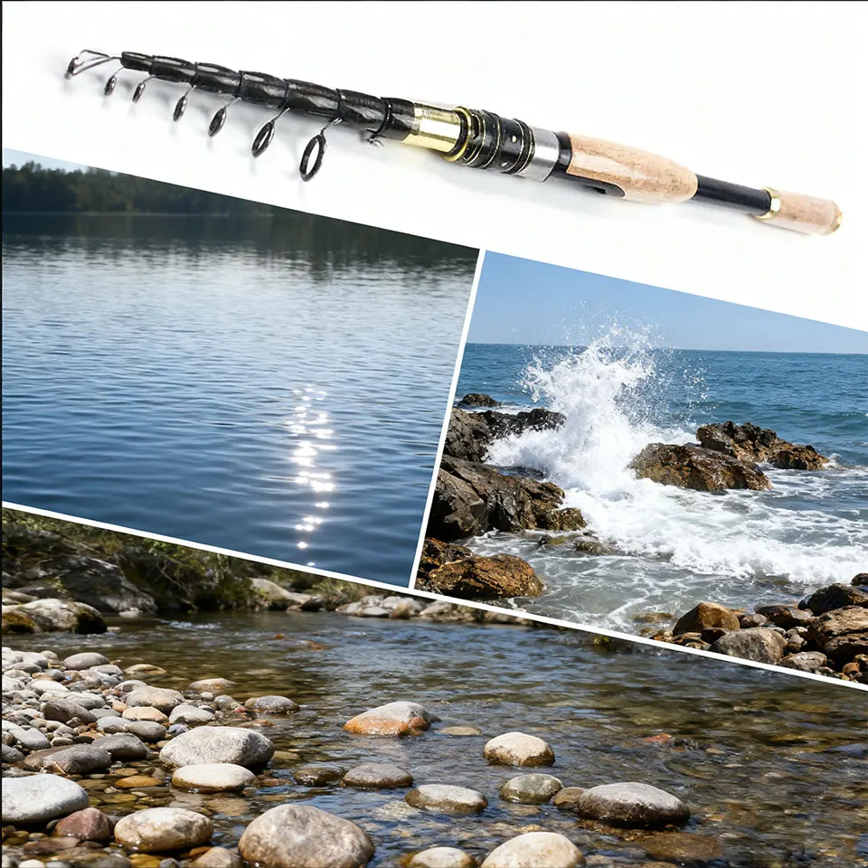 Caña de señuelo de bolsillo portátil, carbono telescópico ultracorto, mango de corcho, agua dulce, agua salada, pesca Universal en movimiento al aire libre - imagen 2