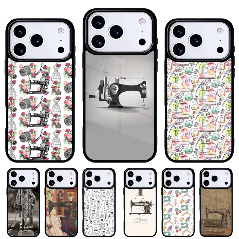 Funda trasera iPhone 17 Air 16e 15 14 13 Pro Max – Estilo máquina de coser