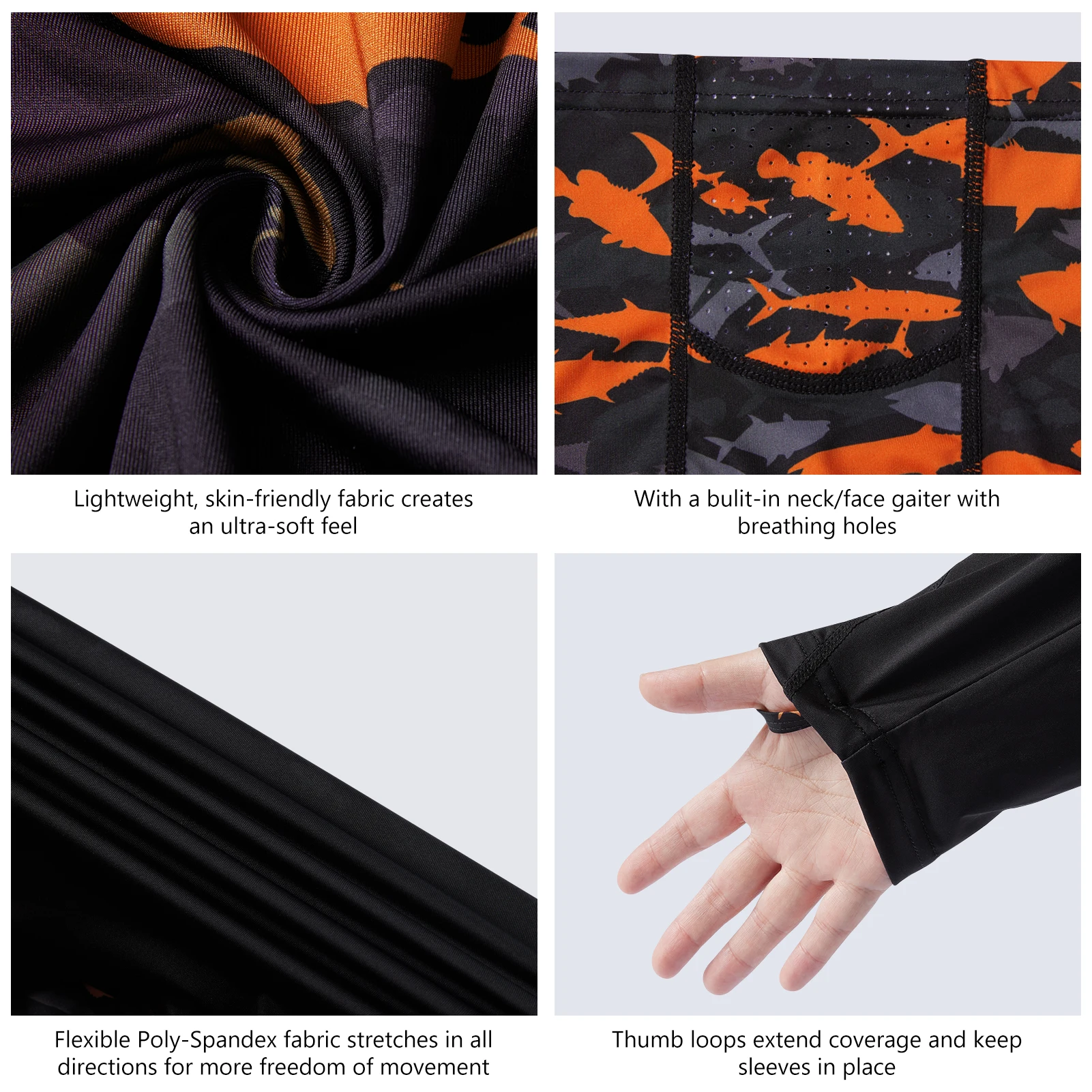 BASSDASH Youth UPF 50 + Camisetas con capucha con máscara, polaina de cuello UV, protección solar, camiseta de manga larga para pesca y natación - imagen 5