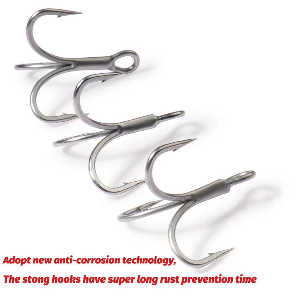 GOBAIT 20PCS Anzuelos triples 2 # -10 # Anzuelo con púas afilado, ángulo de acero rico en carbono, herramienta antioxidante de níquel, aparejos de Pesca, anzuelo de Pesca - imagen 5