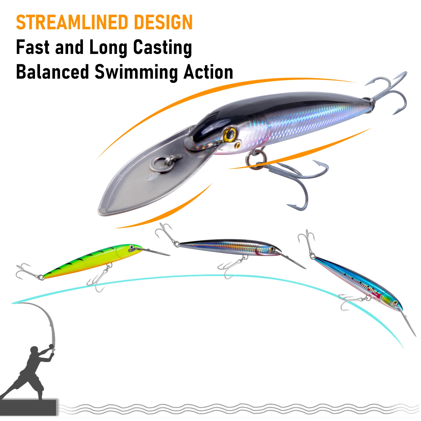 Señuelo de Pesca Minnow Crankbait de 58g, labio de buceo, curricán, fundición larga, Wobbler de agua salada, Swimbait, señuelo de Pesca de aguas profundas - imagen 4