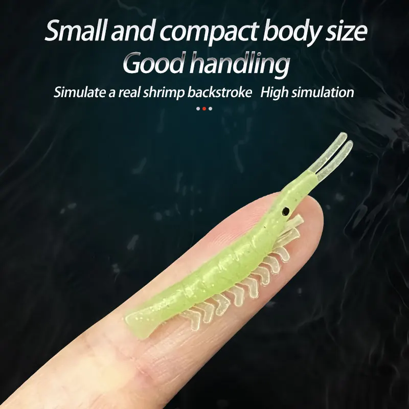 50 Uds. Señuelos de pesca de camarones suaves, cebo de goma Artificial que brilla, cebo de gusano de camarón pequeño, señuelo de pesca para lubina, pez, trucha - imagen 3