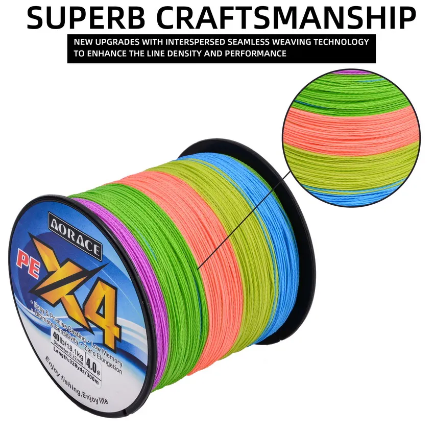 Línea de Pesca trenzada de 4 hebras Aorace, línea de Pesca de carpa multifilamento de 300M, línea de Pesca de PE multifunción para Pesca de 6-80LB - imagen 4