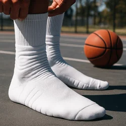 6 pares de calcetines de baloncesto blancos y negros, parte inferior transpirable de toalla, calcetines de compresión, calcetines atléticos antideslizantes resistentes al desgaste