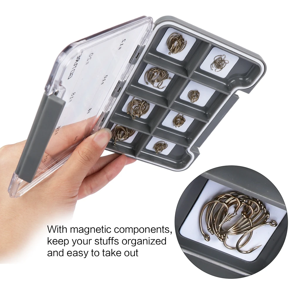 Goture-caja de aparejos de pesca magnética, caja de señuelos, impermeable, ABS de alta resistencia, 8 componentes, tapa transparente, caja de pesca con mosca - imagen 4