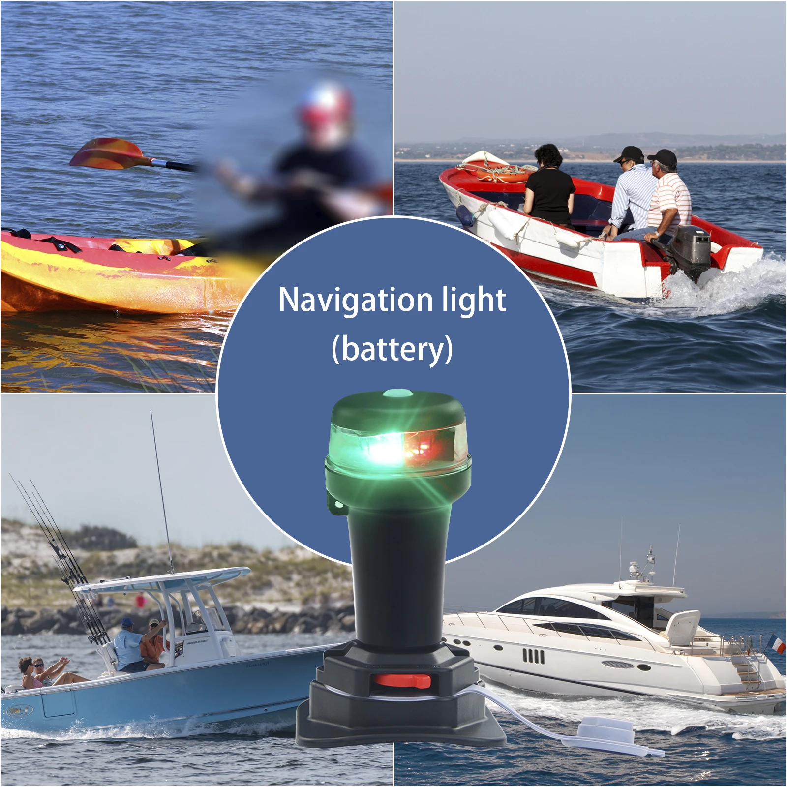 Lámpara LED portátil de navegación para barcos con adaptadores de colores multiluz para kayak marino: requiere pilas AA (no incluidas) - imagen 5
