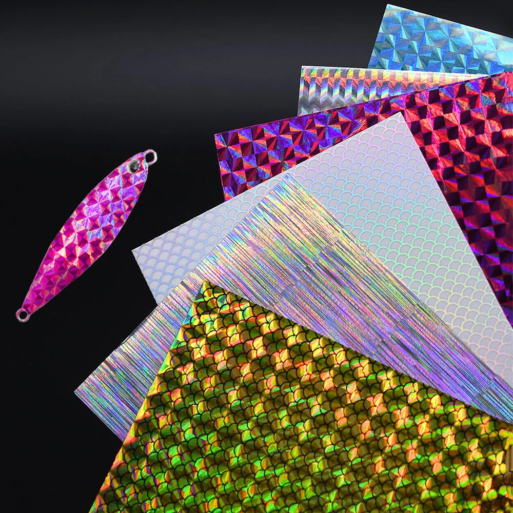 MNFT 12 Uds DIY cebo duro lentejuelas señuelo holográfico pegatina de piel de pescado autoadhesivo Arco Iris cambio de Color película atado de moscas Material - imagen 4