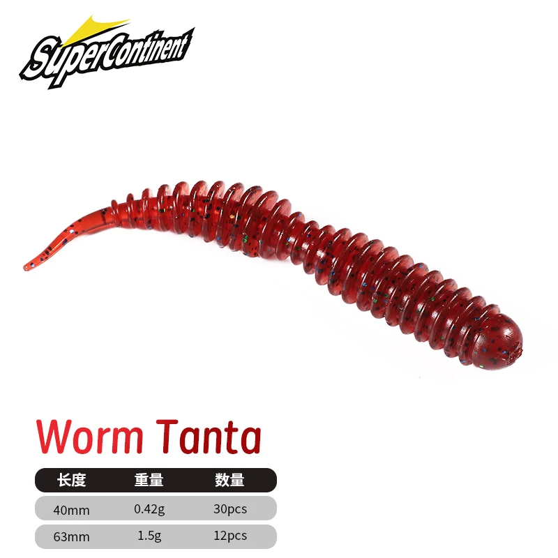 Cebo de gusano supercontinente, cebo suave Tanta 40mm 63mm, Señuelos de pesca con olor a sales, señuelo de pesca de silicona suave