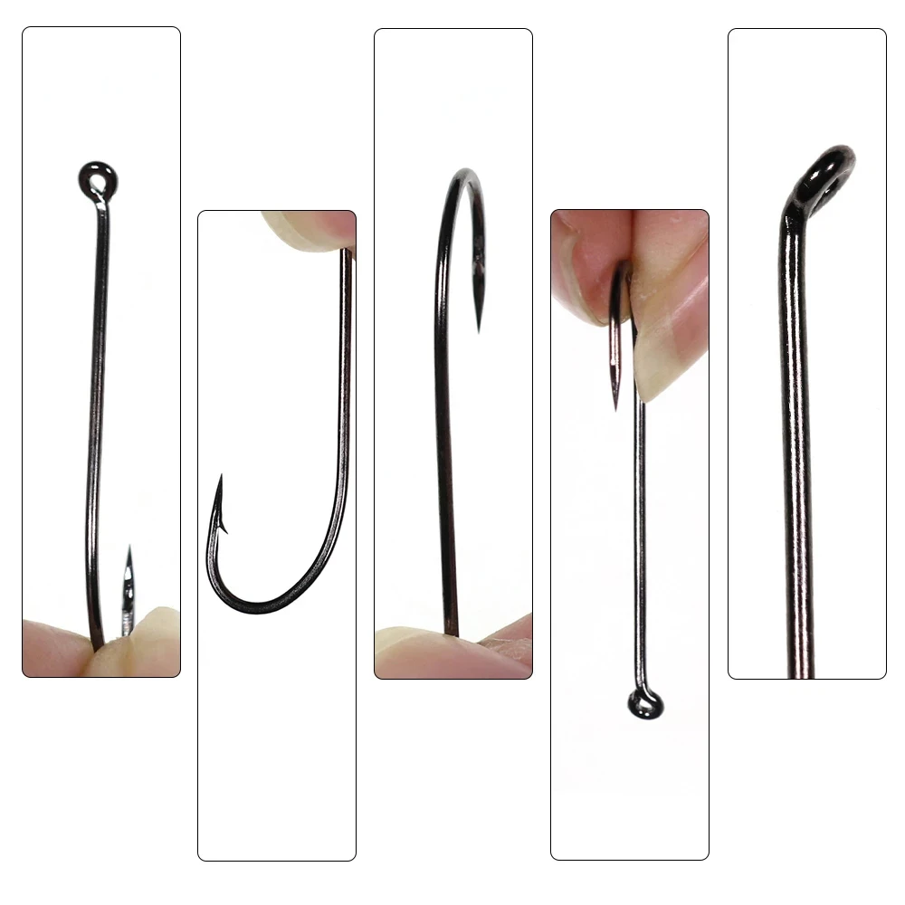 WIFREO-gancho de atado de moscas de acero de alto carbono, 30 piezas, ojo vuelto, 2X caña larga, salmón de níquel negro/Cabeza de Acero, moscas y Ninfa - imagen 4