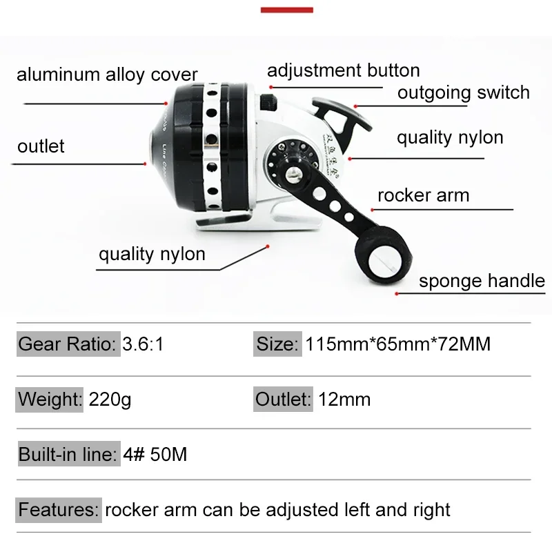 Carrete cerrado BL30 pesca 4 + 1BB 3,6:1 relación de engranaje tirachinas rueda de Metal cerrada arco al aire libre caza pesca con línea de PE 45M - imagen 4
