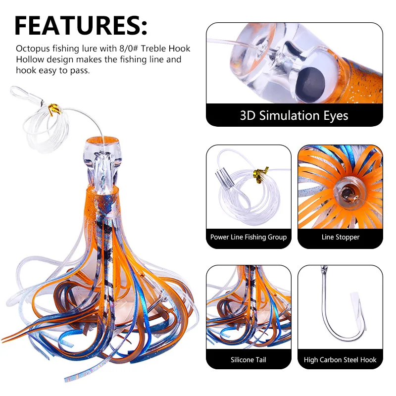 1pc Trolling Lures 65G/100G Deep Sea Boat Fishing Bait Octopus Saltwater Tuna Lure for Mahi Marlin Wahoo Big Game Fishing Tackle - imagen 5