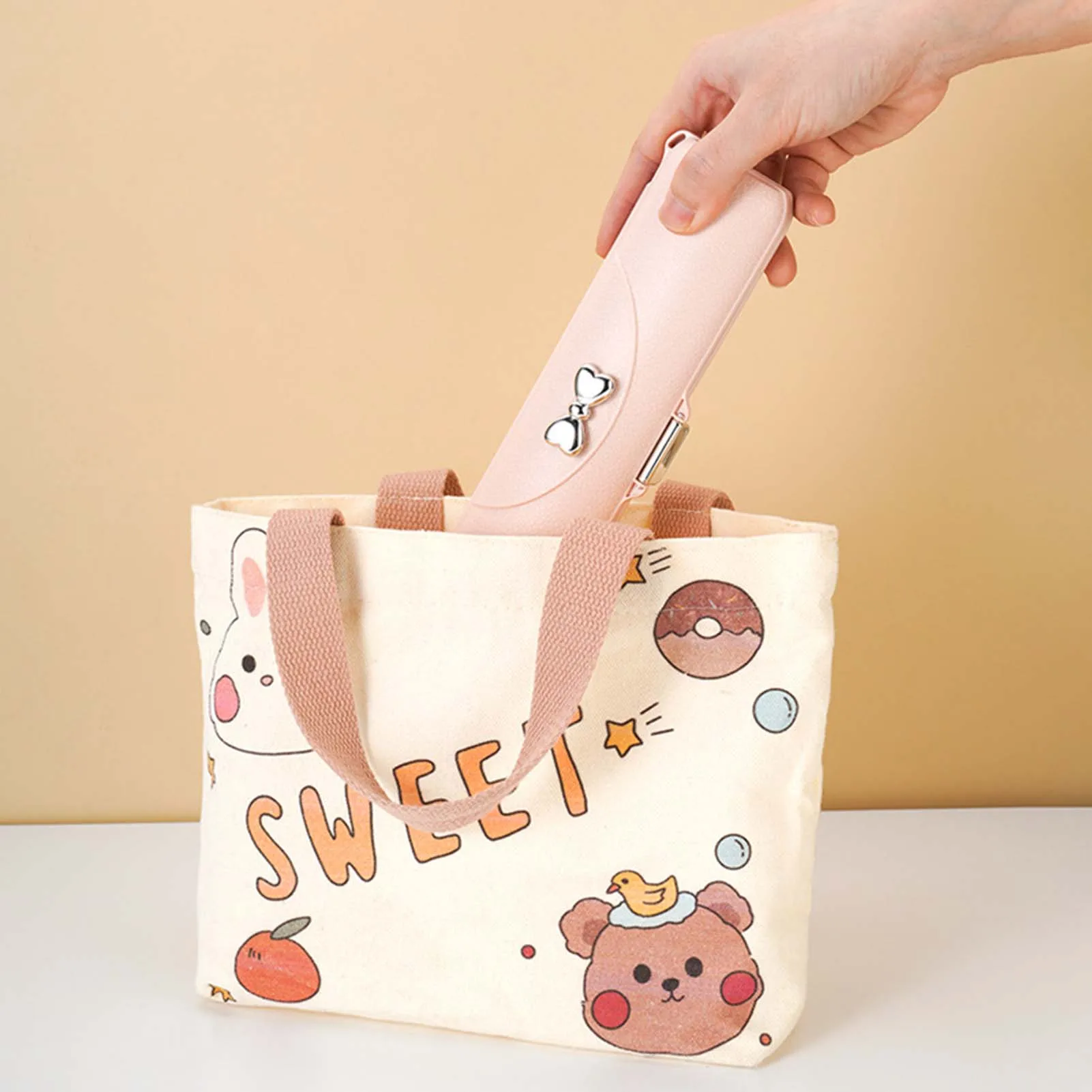 Utensilios portátiles para exteriores, palillos y cuchara con diseño de lazo encantador, juego de cubiertos portátiles de 3 piezas para viaje, Picnic, fiambrera - imagen 4