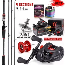 Caña de baitcasting Sougayilang 2,1m fibra carbono relación 7,2:1