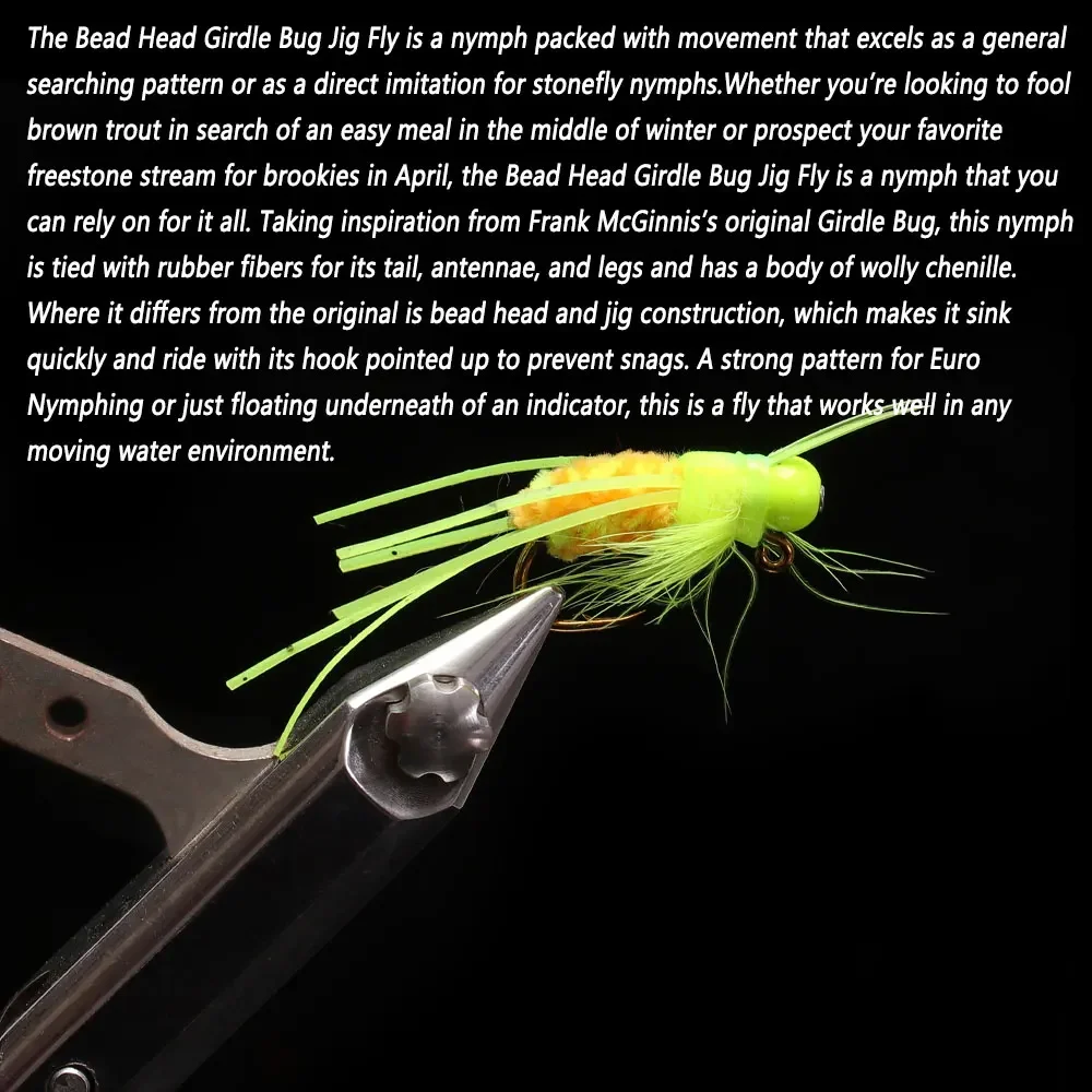 Bimoo 6PCS # 4 faja con cabeza de cuentas de latón, plantilla para insectos, mosca, Grizzly, patas de goma, fregadero rápido, anzuelo de púas Stonefly, Señuelos de pesca de trucha húmeda - imagen 5