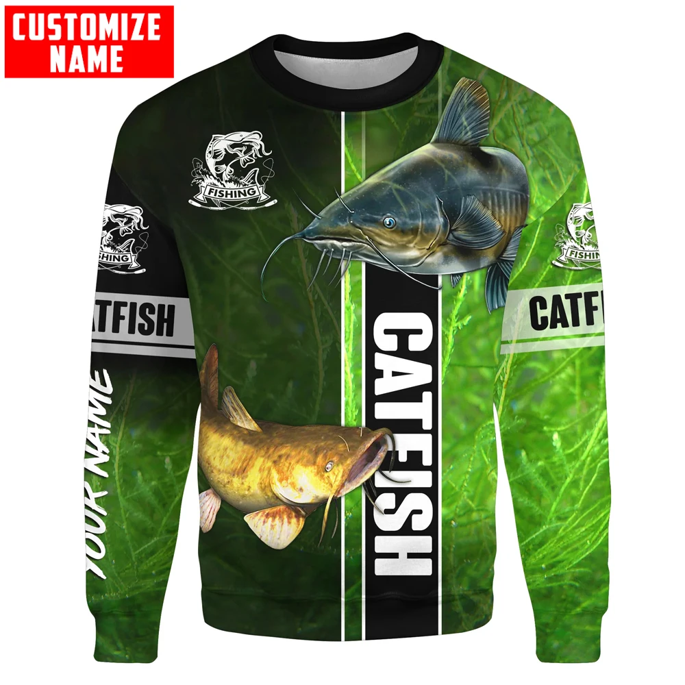 Sudadera de pesca estampado 3D pez gato personalizada