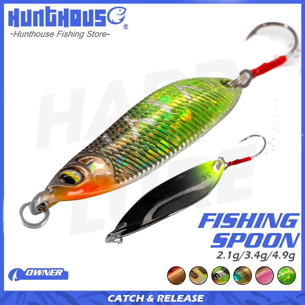 Hunthouse-señuelo de pesca con cuchara que se hunde, 2,1/3,4/4,9g, señuelo para trucha, cebo pequeño de Metal, cucharas rodantes para pesca de lubina, trucha, aparejos de pesca